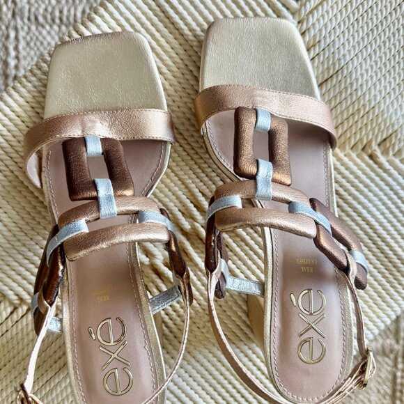 Exé Genuine Leather Platform Sandals – Metallic Bronze & Silver (EU 41 / US 10) - Picture 2 of 5
